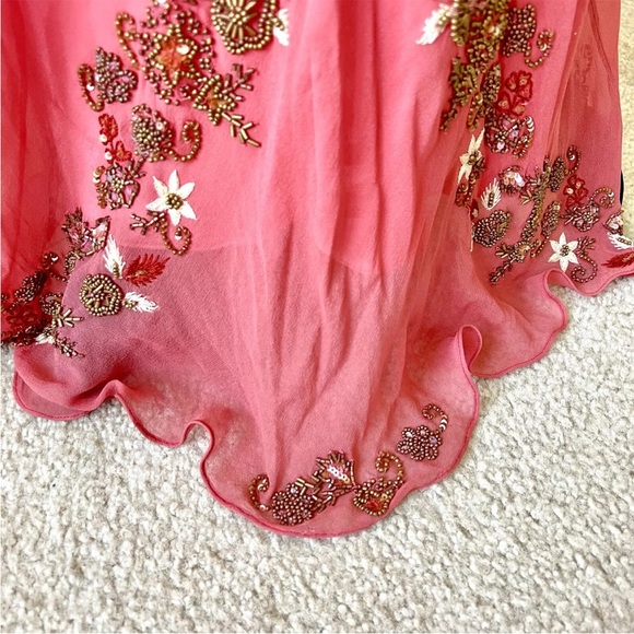 Vintage 90s 100% Silk Bead Dress Silk Dress Floral Prom Dress Fairy Cottage Pink - Picture 10 of 17